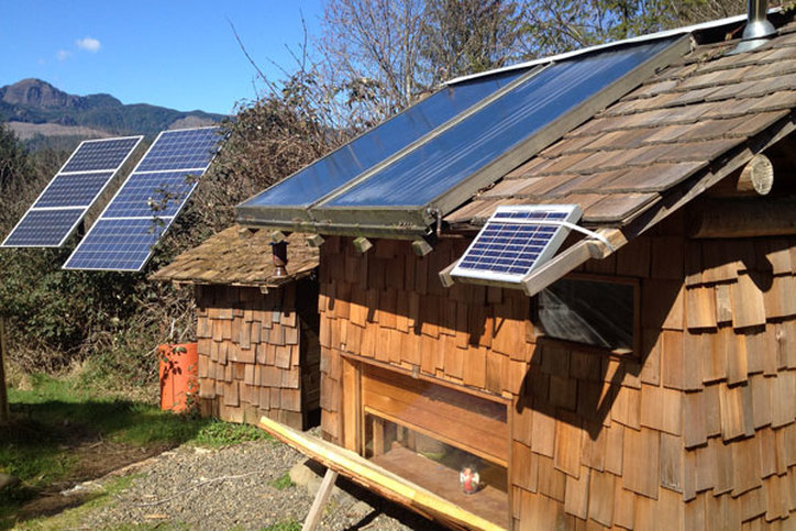 Solar bathhouse on the off grid organic farm
