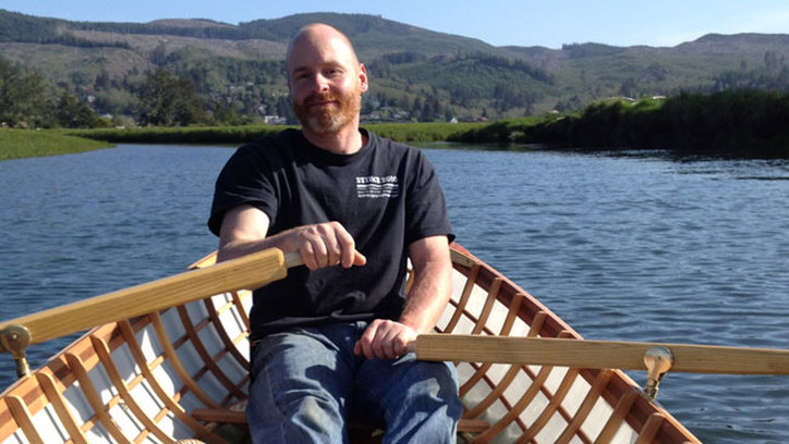 Brian Schulz rowing his skin adirondack guide boat