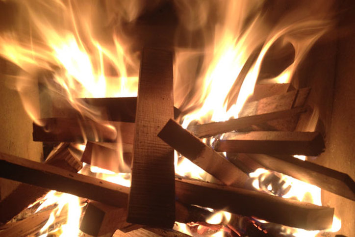 Wood fire with boatbuilding scraps