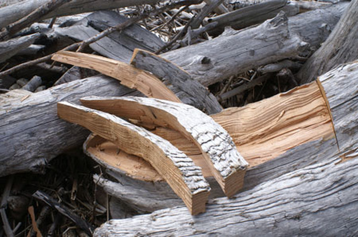 traditional kayak building  driftwood deck beams