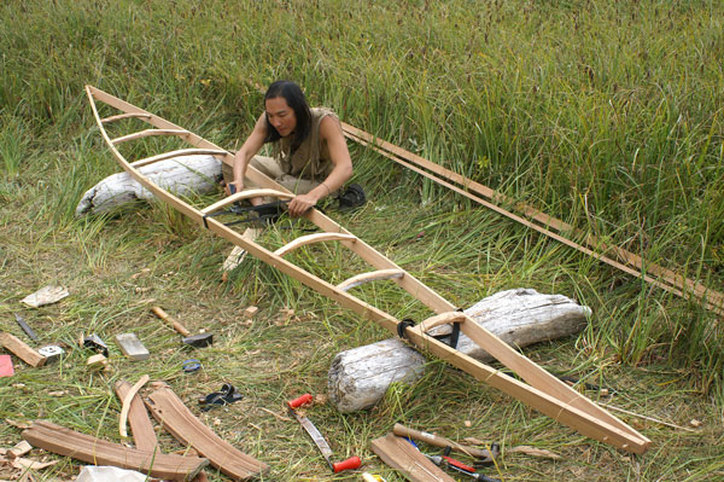 traditional kayak building  driftwood dek beams