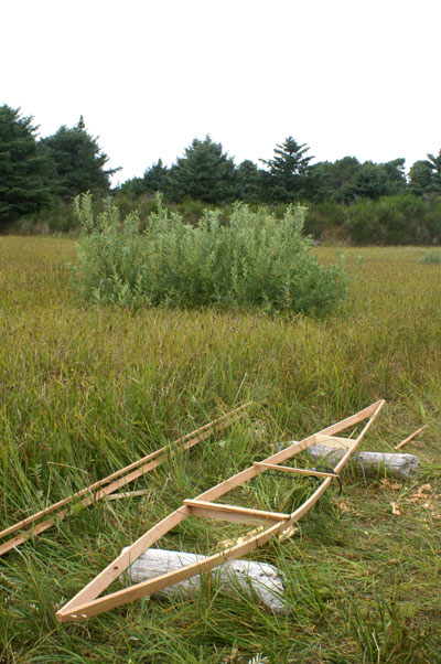 traditional kayak building laying out the deck beamsPicture