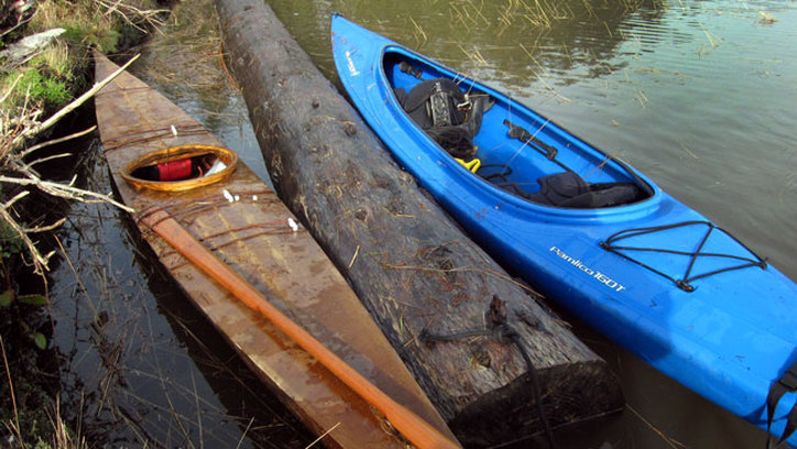 Salvaging logs by kayak